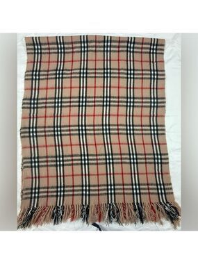 Royal Rossi Plaid Cashmere Wrap Shawl Blanket Scarf Tan Red Oversized Cozy